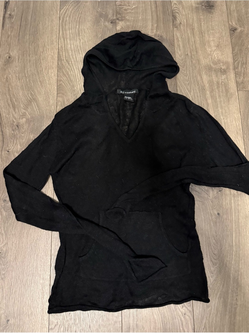52 Weekends Black V-Neck Hooded Sweater - Picture 2 of 3